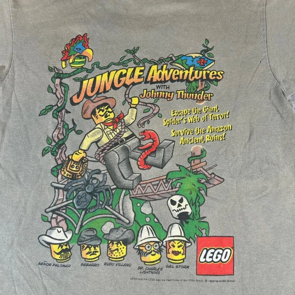 Vintage‎ 1998 LEGO Jungle Adventures T-Shirt Kids M 10-12 Olive Johnny Thunder